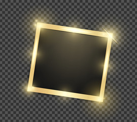 Square realistic golden shining frame template with shadows isolated on transparent background. Vector illustration