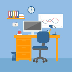 Modern office interior. Colorful vector flat illustration