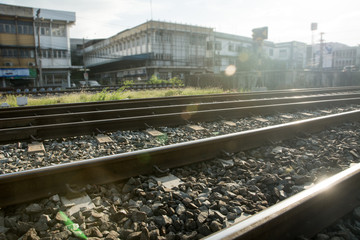 Fototapeta premium Vintage railroad, Railway junction. Heavy industry. Railway stations. Cargo shipping