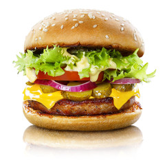 Delicious burger, isolated on white background