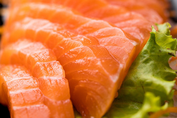 sliced salmon sashimi close up