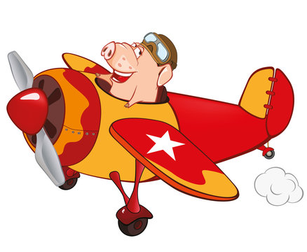 Vector Illustration of a Cute Pig Pilot. Cartoon Character 