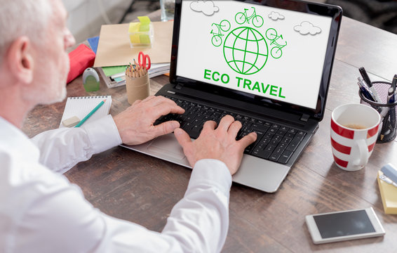 Eco travel concept on a laptop screen