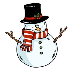 Snowman cute colorful isolated stiker doodle icon