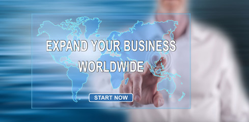 Man touching a worldwide business development concept