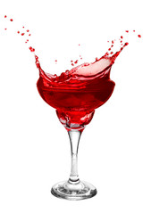 Glass with a red drink.