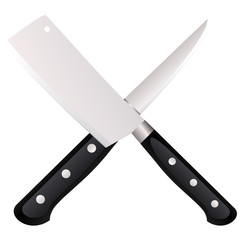 Two kitchen knife cross on a white background