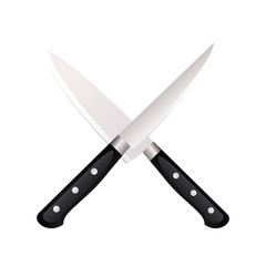 Two kitchen knife cross on a white background