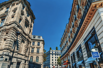 Luxury buildings on Champs Elysees in Paris - obrazy, fototapety, plakaty
