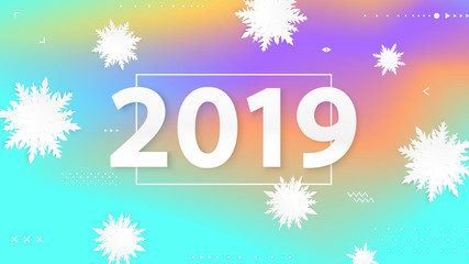 Snowflakes poster background. Origami snowflakes. New Year. Winter holidays card. Paper cut snow. Happy New Year. Holographic. Christmas banner. Cutout. 3d paper cut effect.