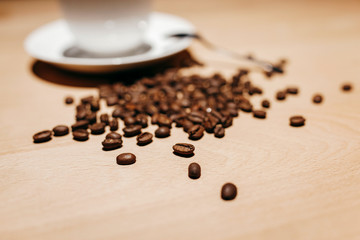 Coffee cup and coffee beans