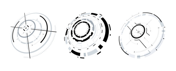 3D Isolated Futuristic Circle Elements Set. Virtual Reality Hologram Technology Concept