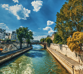 Cloudy sky over Seine river in Ile de la Cite