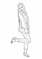 Drawing of a woman with a bag