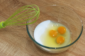 eggs and sugar in a bowl