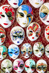 Traditional Venetian mask in a shop on the street in Venice. Venetian mask Italy