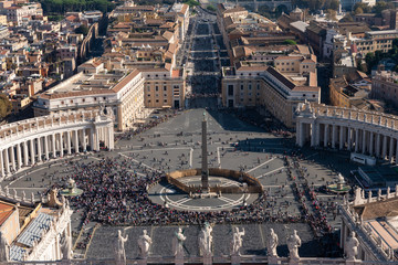 Famous Saint Peter's Square in Vatican, aerial view of the city. Rome, Italy