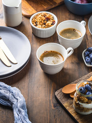 Cozy Breakfast food concept dark wooden background