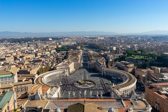 Famous Saint Peter's Square in Vatican, aerial view of the city. Rome, Italy