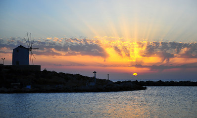 Beautiful sunset on Paros island, Mediterranean sea