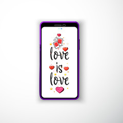 Love is love. Smartphone flat style as a template for social networks and stories