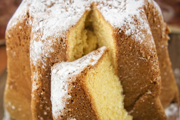 Pandoro - traditional italian Christmas cake with copy space