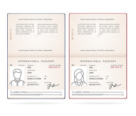 Realistic Detailed 3d Male and Female International Passport Blank Set. Vector