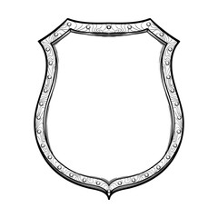 Late medieval German shield. Front view. Element for design coat of arms, logo, emblem and tattoo. Black a nd white drawing isolated on white background. EPS10 vector illustration