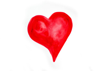 Watercolor red heart icon with splash closeup isolated on white background. Valentines day holiday card.