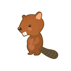 Lovely beaver vector illustration on white background. Woodland animal icon. Cute brown beaver clipart.