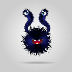 Sick Funny fluffy monster . Cute black monster or alien