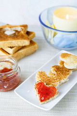 Romantic breacfast with toast and jam