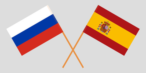 Spain and Russia. The Spanish and Russian flags. Official proportion. Correct colors. Vector