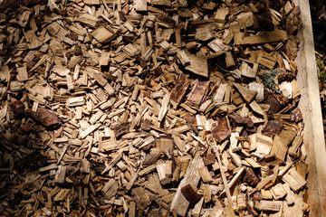 tourist trail covered with chipped dry wood