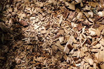 tourist trail covered with chipped dry wood