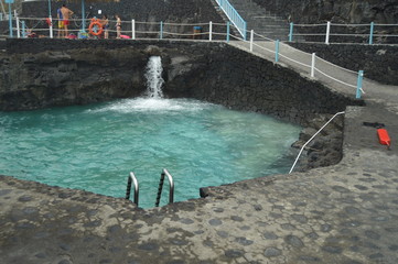Beautiful Natural Pools Called El Charco Azul In The Town Of San Andres y Sauces. Travel, Nature, Holidays, Geology.11 July 2015. Isla De La Palma Canary Islands Spain.