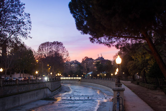 View over Genil river at evening. Granada, Spain.