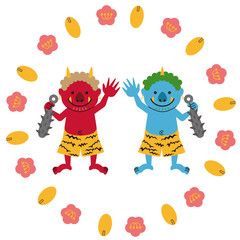 節分　赤鬼青鬼全身