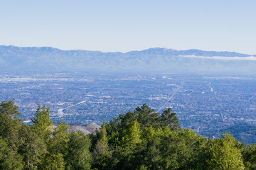 Fototapeta na wymiar View towards San Jose and Cupertino, south San Francisco bay, California