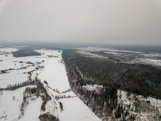 country small river in winter and bushes from above