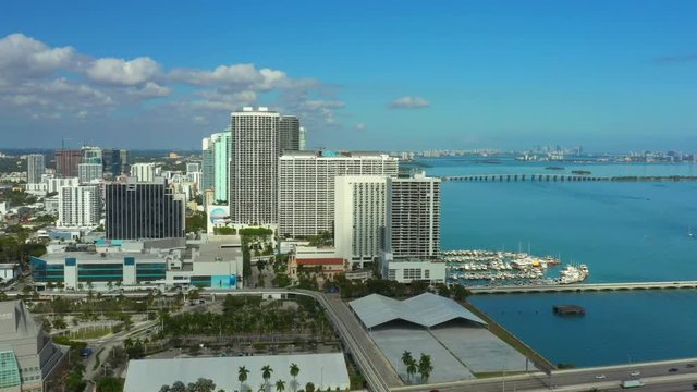 Aerial footage Edgewater Miami scenic blue