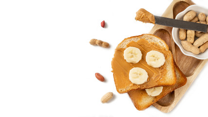 peanut butter on a slice of Toast. Isolated on a white background