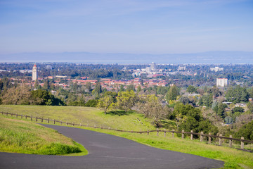 Paved running trail on the Standford dish surrounding hills; Stanford campus, Palo Alto and Silicon...