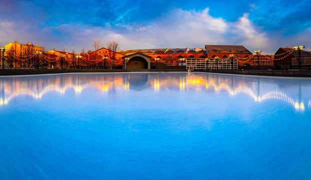Outdoor rink. Skating. Winter sports. Figure skating. Fun in the winter. Skating rink in Petersburg. New Holland. Russia. Saint Petersburg.