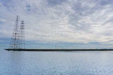 Landscape in Baylands Park on a cloudy day, Palo Alto, San Francisco bay, California