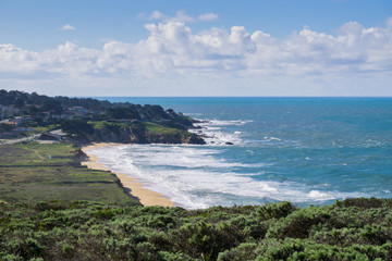 Aerial view of beach in Montara, California