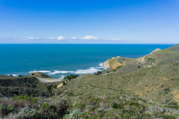 Aerial view of the Pacific Ocean coast, Devil's Slide, California