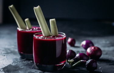 beetroot cream soup smoothie with celery and red onion