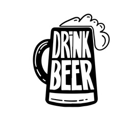 Conceptual handwritten phrase- Keep calm and drink beer. Hand drawn tee graphic. Typographic print poster. T shirt hand lettered calligraphic design. Vector illustration.