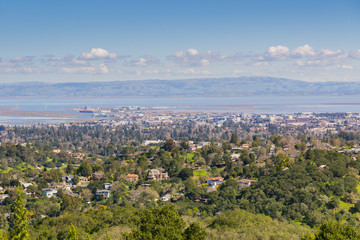 Aerial view of Redwood City, Silicon Valley, San Francisco bay, California